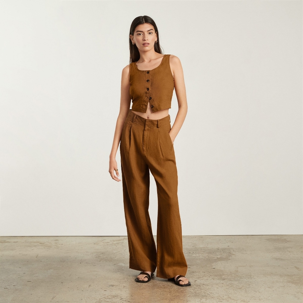 The Linen Way-High Drape Pant Trouser in rust, NWOT 2